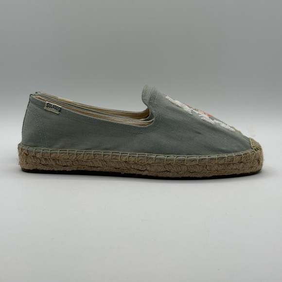 Soludos La Vie En Rosé Embroidered Espadrille Flats Blue Canvas Slip-On Shoes - Picture 7 of 16